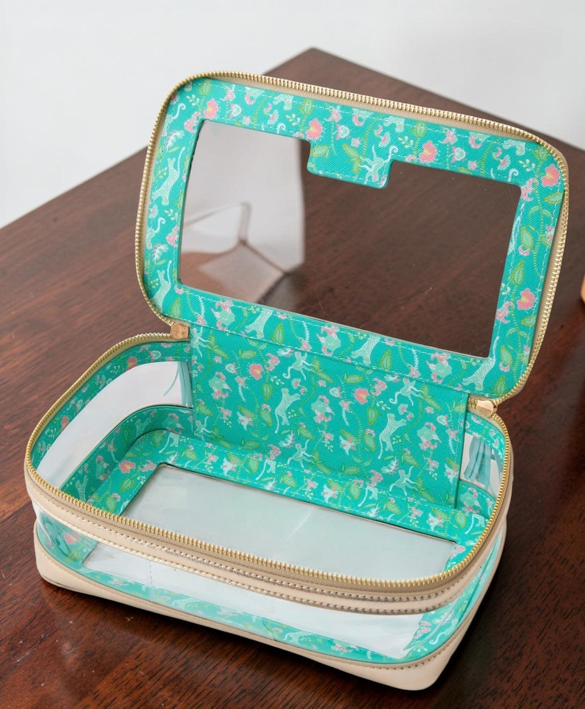 Oh My Mahjong Mahjong Tile Storage Case Organizer Bag Teal Gold Tropical NEW1