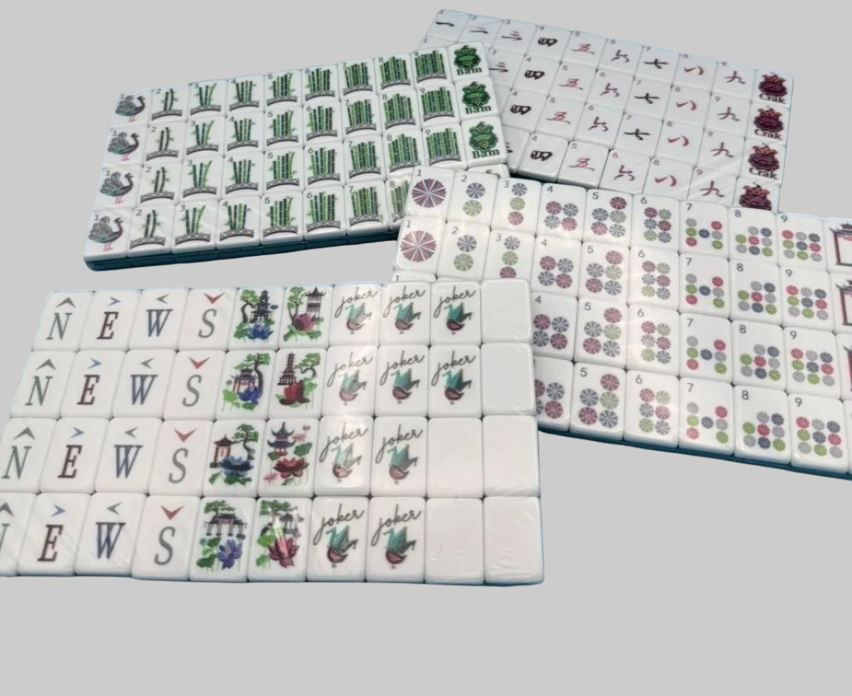 Blue Pagoda Mahjong Tile Set w/Agate Dice, Gift Box, Beautiful Tile Bag