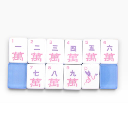 Ladybug & Bluebell American Mahjong set with periwinkle tile backs, tile bag, gift box and dice