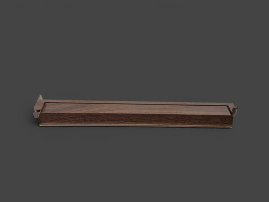 Luxury Mahjong dark wood tile rack with smooth finish and angled design for stable tile display.