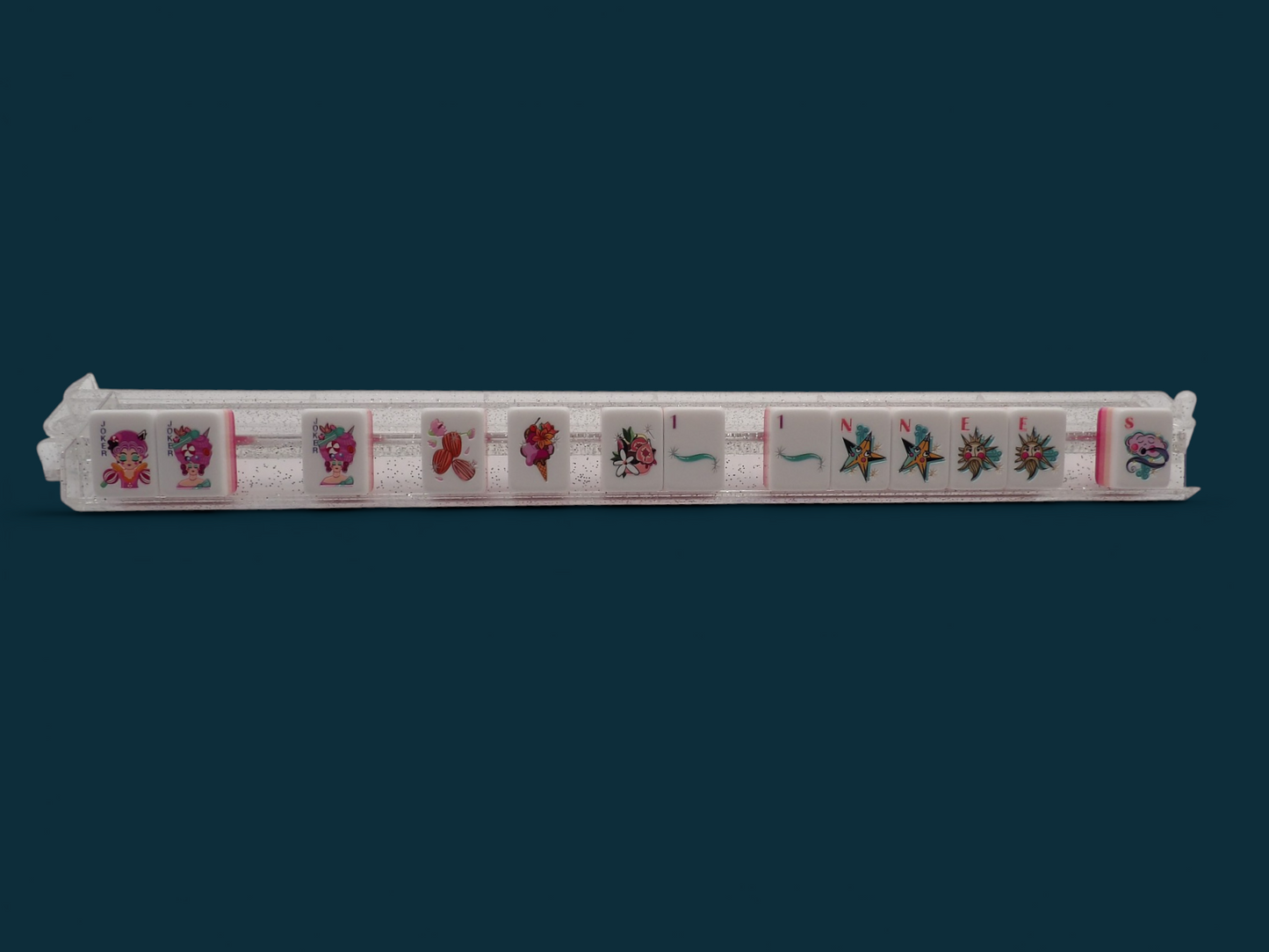 18.5” Clear Glitter Acrylic Mahjong Rack & Pusher Set of 4