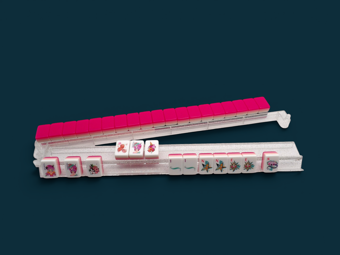 18.5” Clear Glitter Acrylic Mahjong Rack & Pusher Set of 4