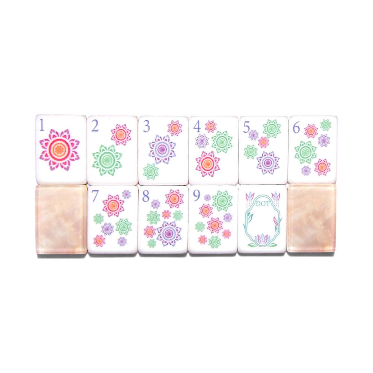 Lotus & Koi mahjong crak suit with vine wreaths framing each Chinese numeral