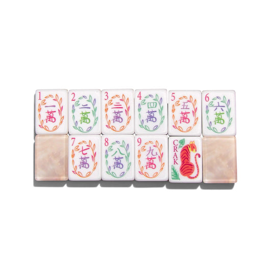 Lotus & Koi mahjong bam suit with lucky bamboo in painted vases and a hummingbird bonus tile