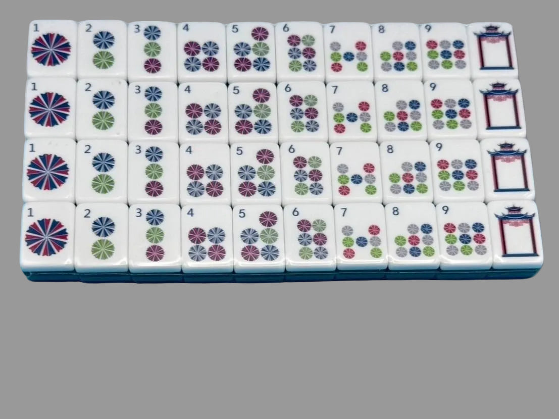 Blue Pagoda Mahjong Tile Set w/Agate Dice, Gift Box, Beautiful Tile Bag