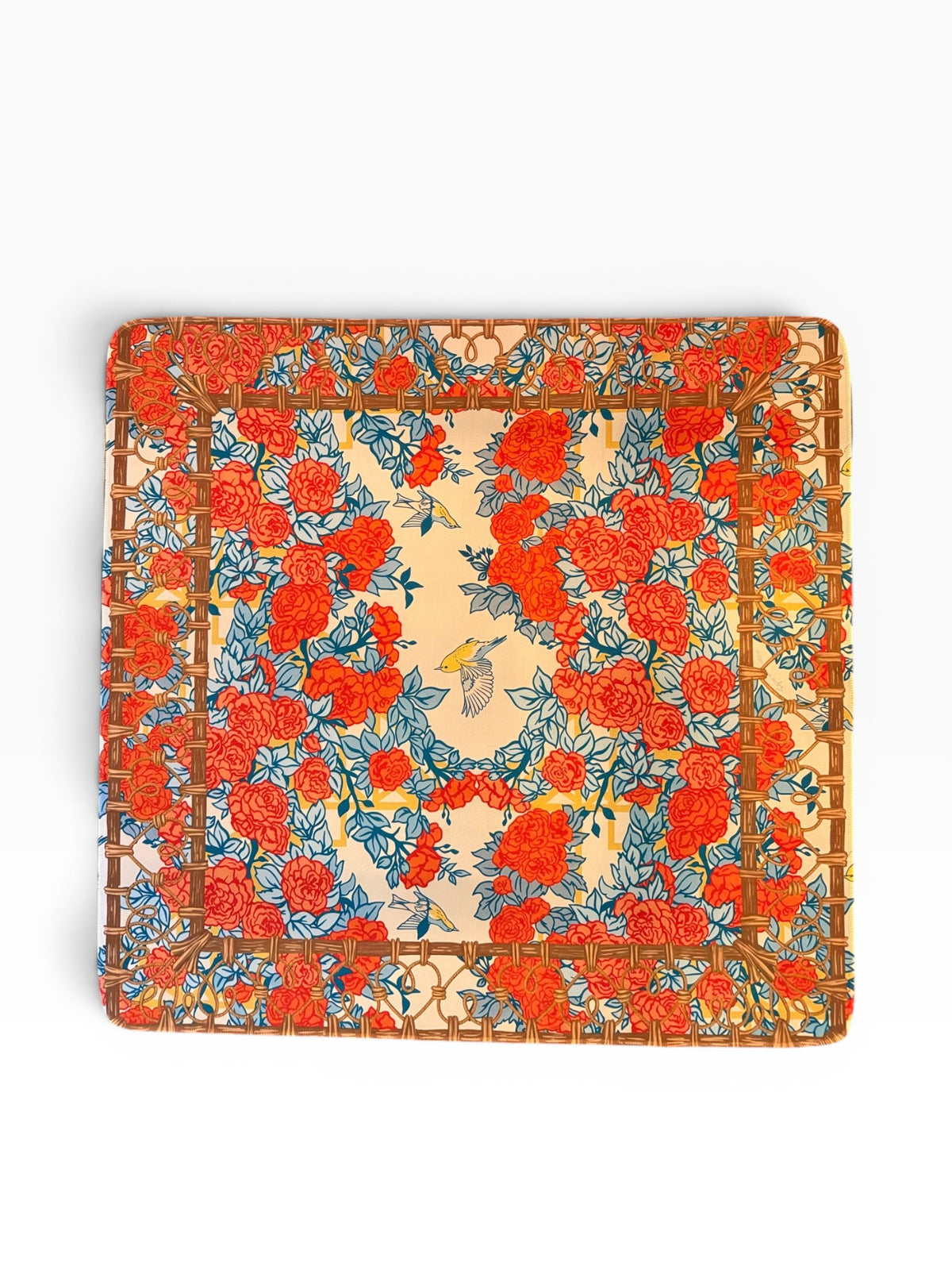 The Rattan Rose American Mahjong mat in neoprene, 31.5 inch square with non-slip backing.