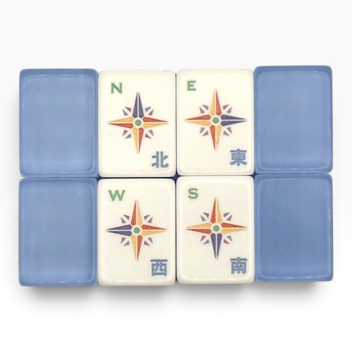Ladybug & Bluebell mahjong bam suit with a violet swallow and rose-pink stalk accents