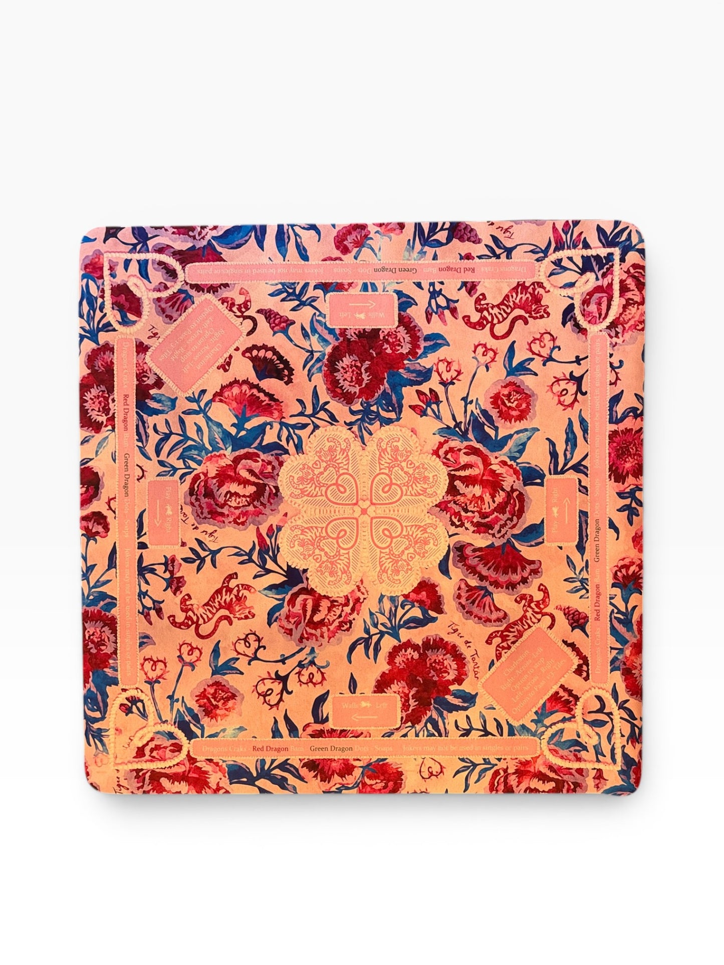 The Carnation Tiger Mahjong Mat — Microsuede with Printed Play Guide