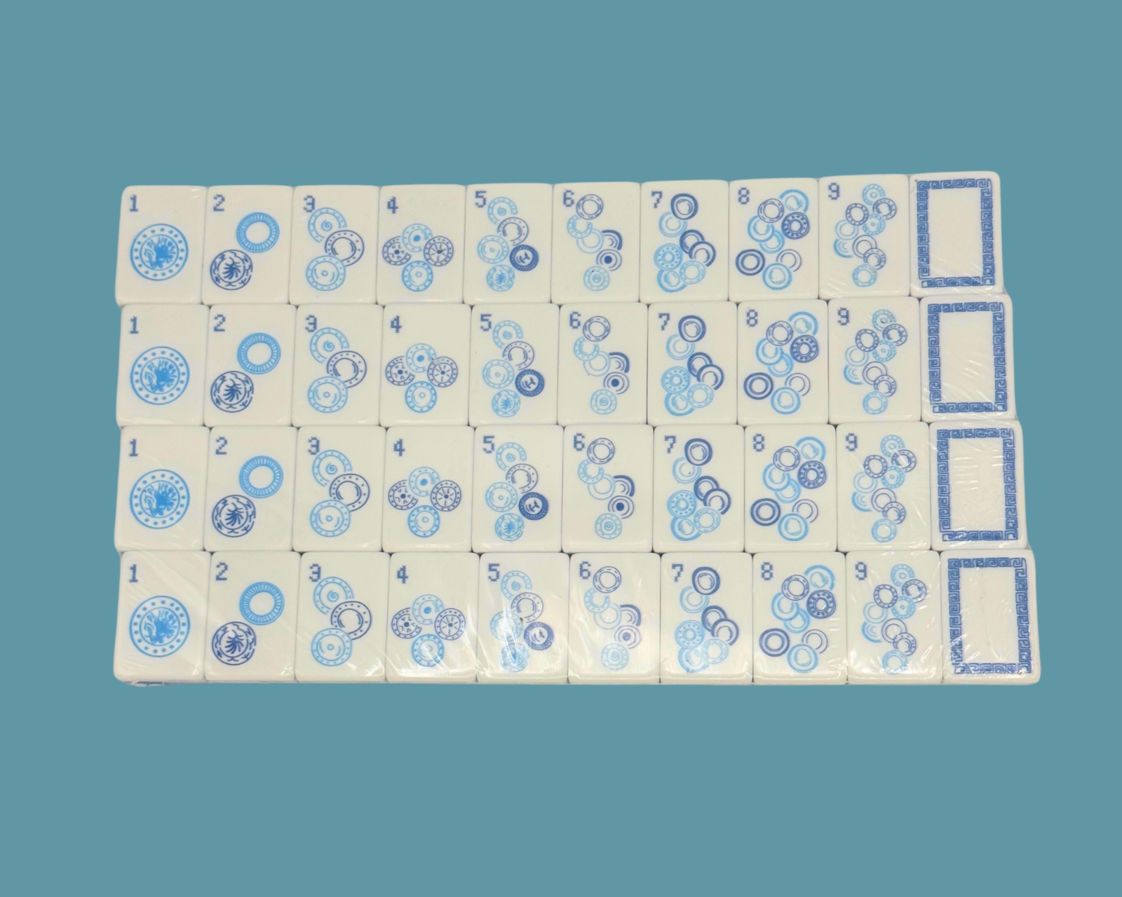 Grandmillennial Mahjong Set Blue needlepoint design w/ Bag, Box & agate dice2