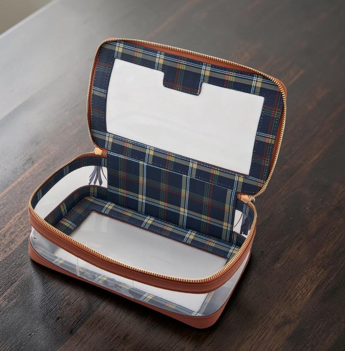 Oh My Mahjong Mahjong Tile Storage Case Organizer Bag Brown Cognac Plaid NEW1