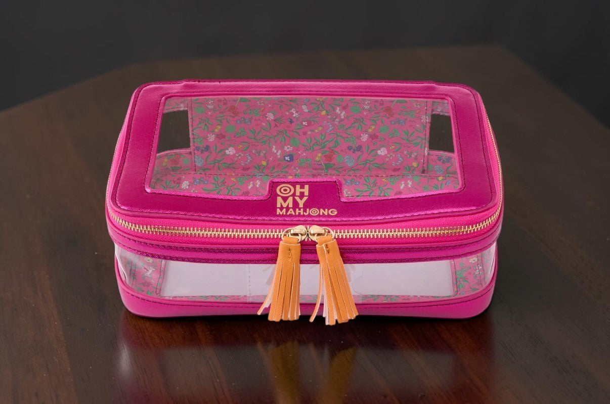 Oh My Mahjong Mahjong Tile Storage Case Organizer Bag Hot Pink Floral NEW0