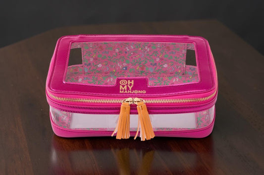 Oh My Mahjong Mahjong Tile Storage Case Organizer Bag Hot Pink Floral NEW0
