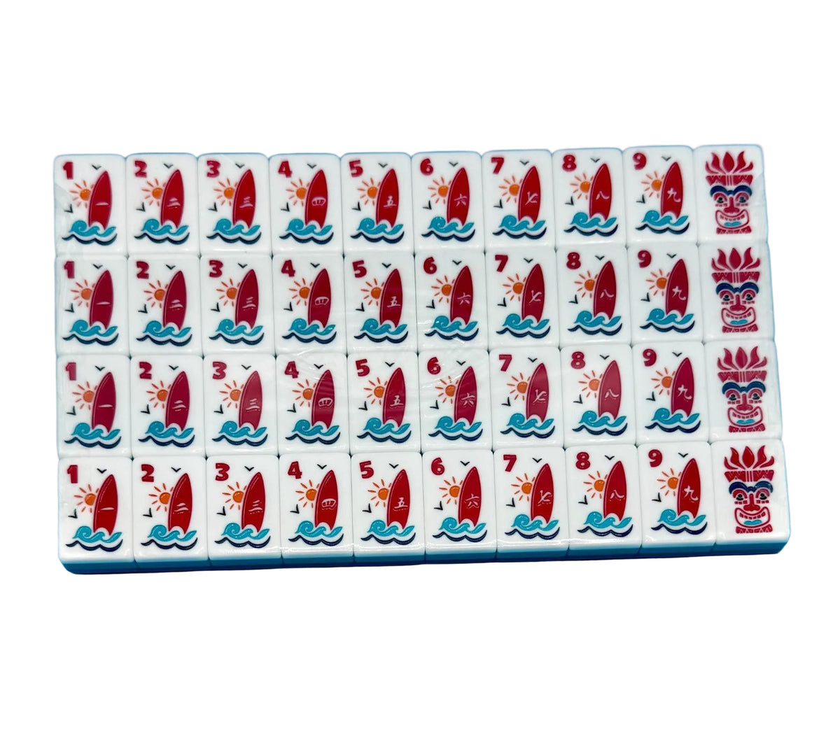 Tropical mahjong bam suit with palm and coconut artwork