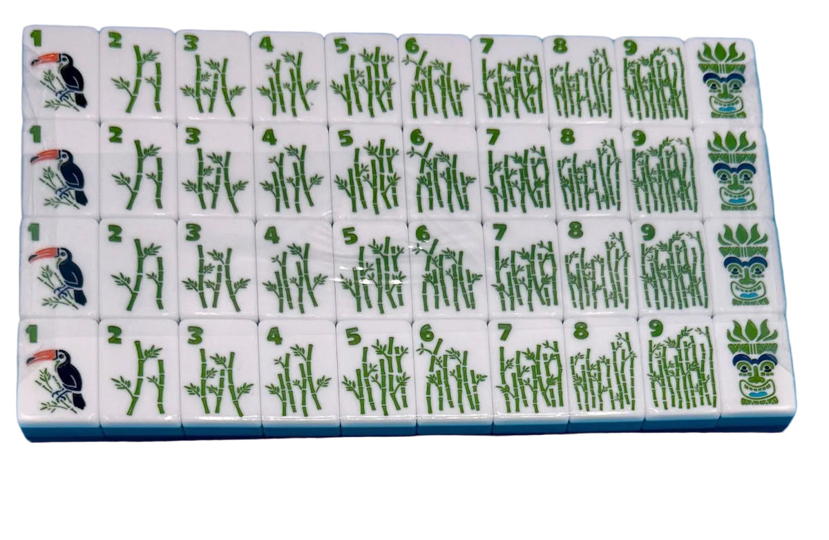 Tropical mahjong dot suit with island-theme etched acrylic tiles