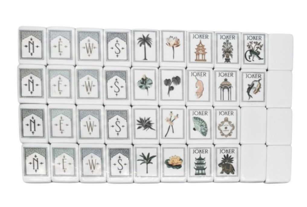 American Mahjong Set 160 Tiles Peach Palm Acrylic NMJL Bag Box Agate Dice1