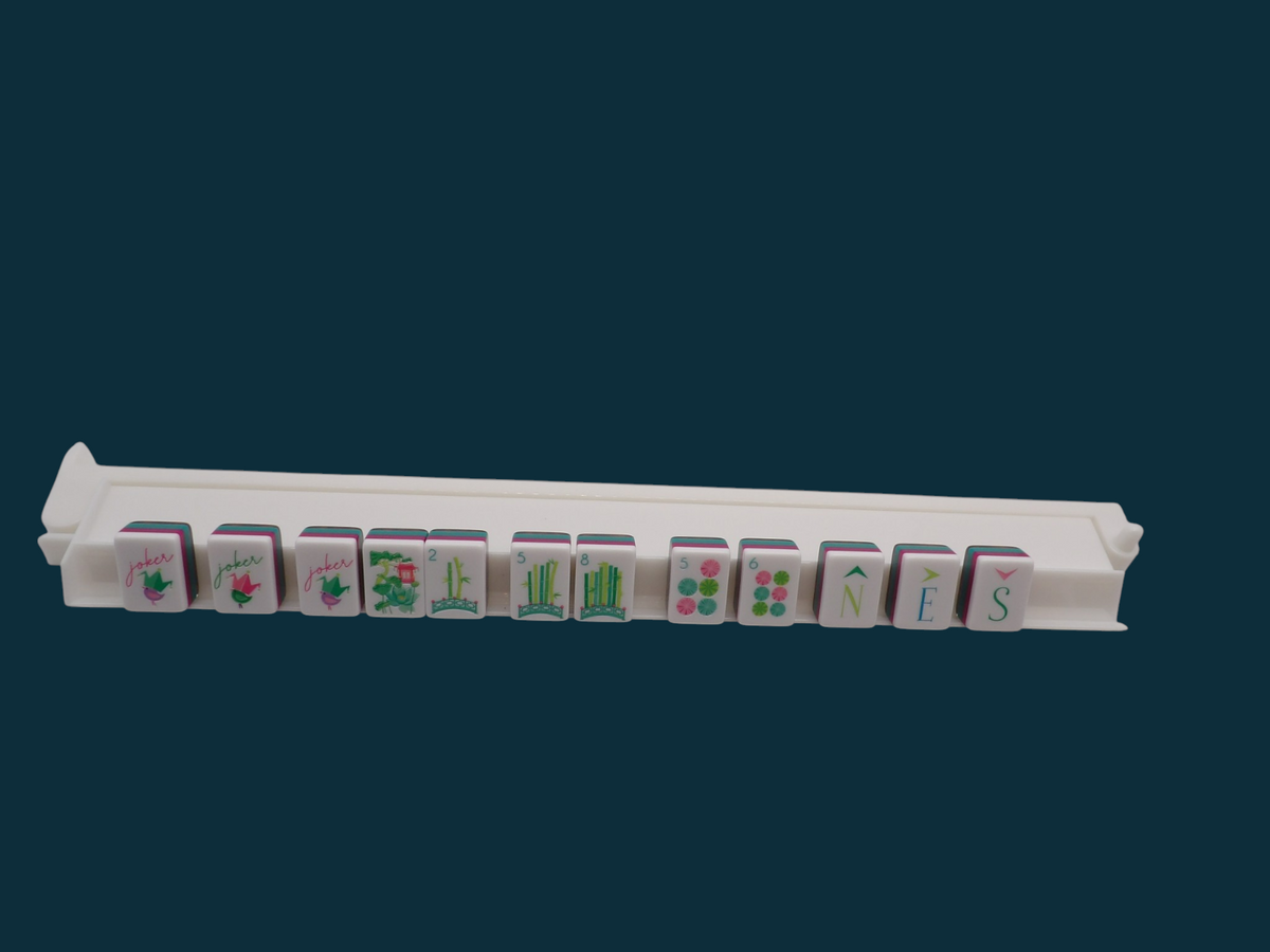 White acrylic mahjong rack measured at 18.5 inches
