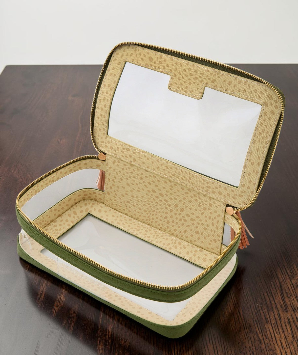 Oh My Mahjong Mahjong Tile Storage Case Organizer Bag Olive Green Cheetah NEW1