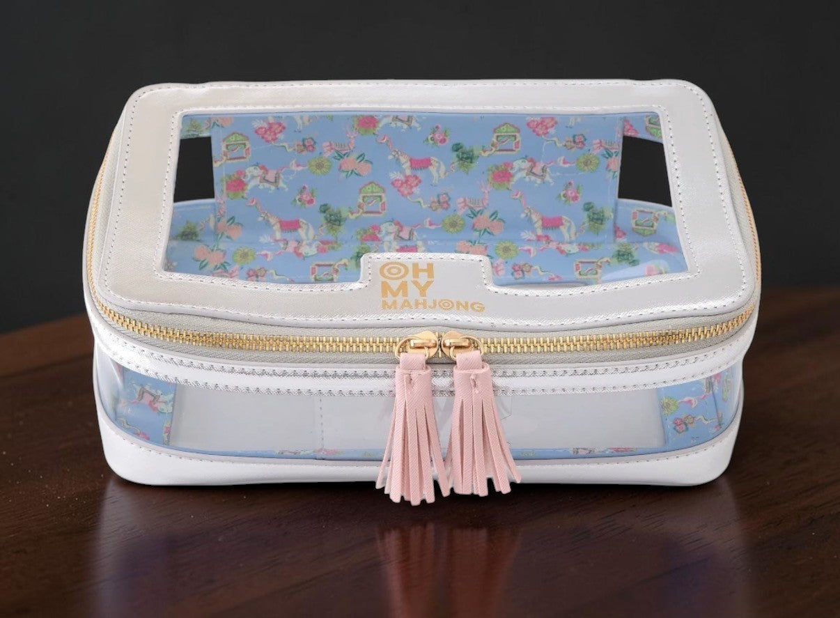 Oh My Mahjong Mahjong Tile Storage Case Organizer Bag White Silver Elephant NEW0