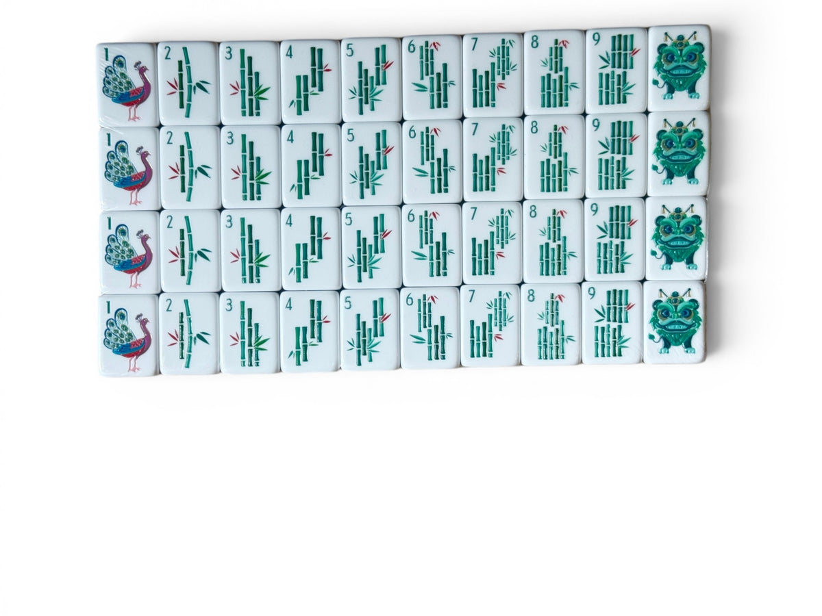 The Olive Pagoda American Mahjong Dot suit tiles with teal pavilion gate and layered circle medallions