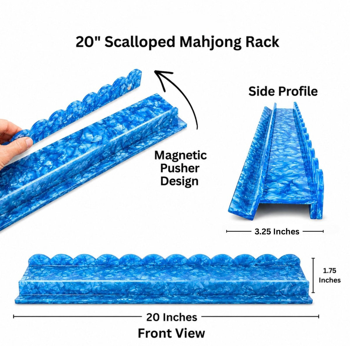 Aqua pearl mahjong rack magnetic pusher detail
