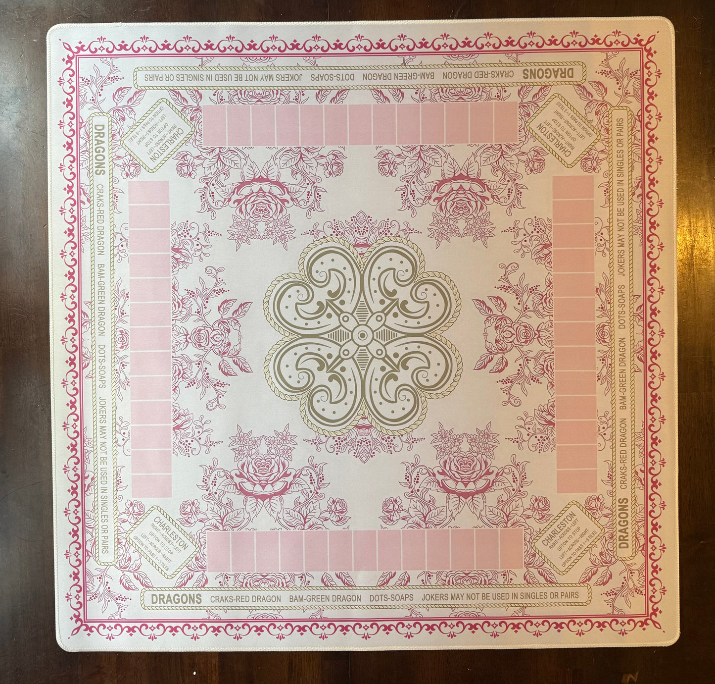 American Mahjong Mat | Blush Rose Floral | 31.5” Microsuede | NMJL Layout | Non-Slip
