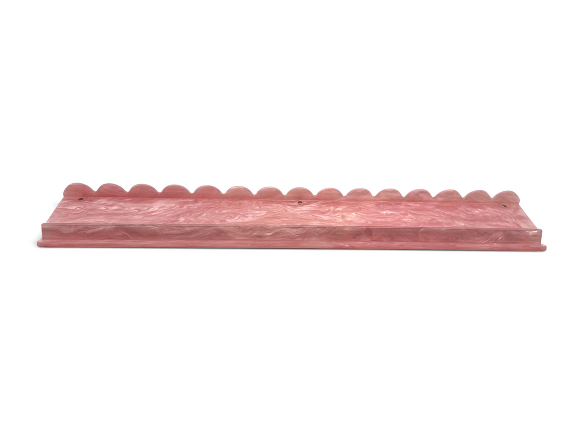 Pink Pearl scalloped acrylic mahjong racks, set of four with magnetic pushers and velvet rack bag