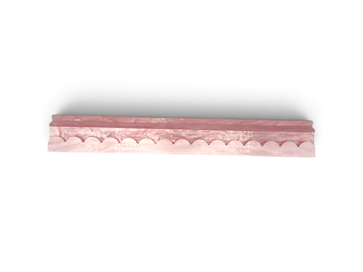 Pink pearl acrylic mahjong rack with scalloped edge, 20 inch