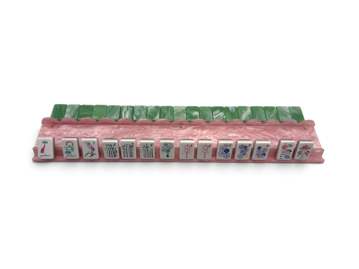 Matching four-compartment velvet rack bag for pink pearl mahjong racks