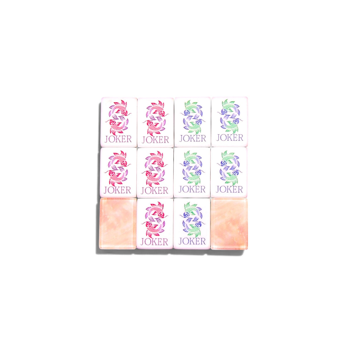 Lotus & Koi mahjong joker tiles with ornate koi pairs in magenta and jade