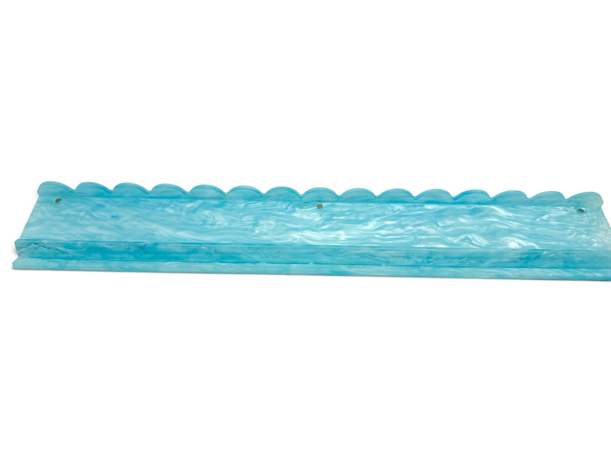 Aqua pearl acrylic mahjong rack with scalloped edge, 20 inch