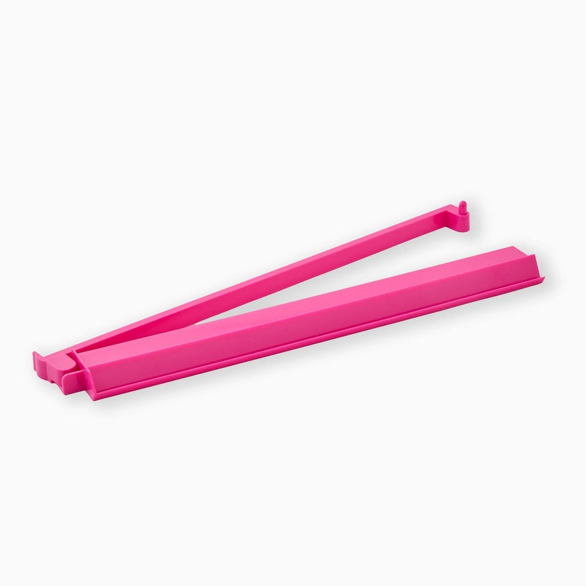 Luxury Mahjong hot pink acrylic rack with hinged pusher, 18.5 inch length for secure tile display.