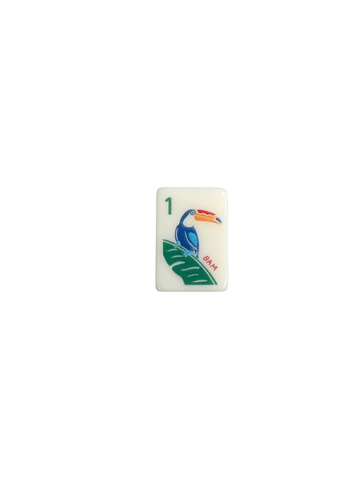 Luxury Mahjong tropical themed 1 Bam tile featuring a colorful toucan illustration on a smooth creamy surface