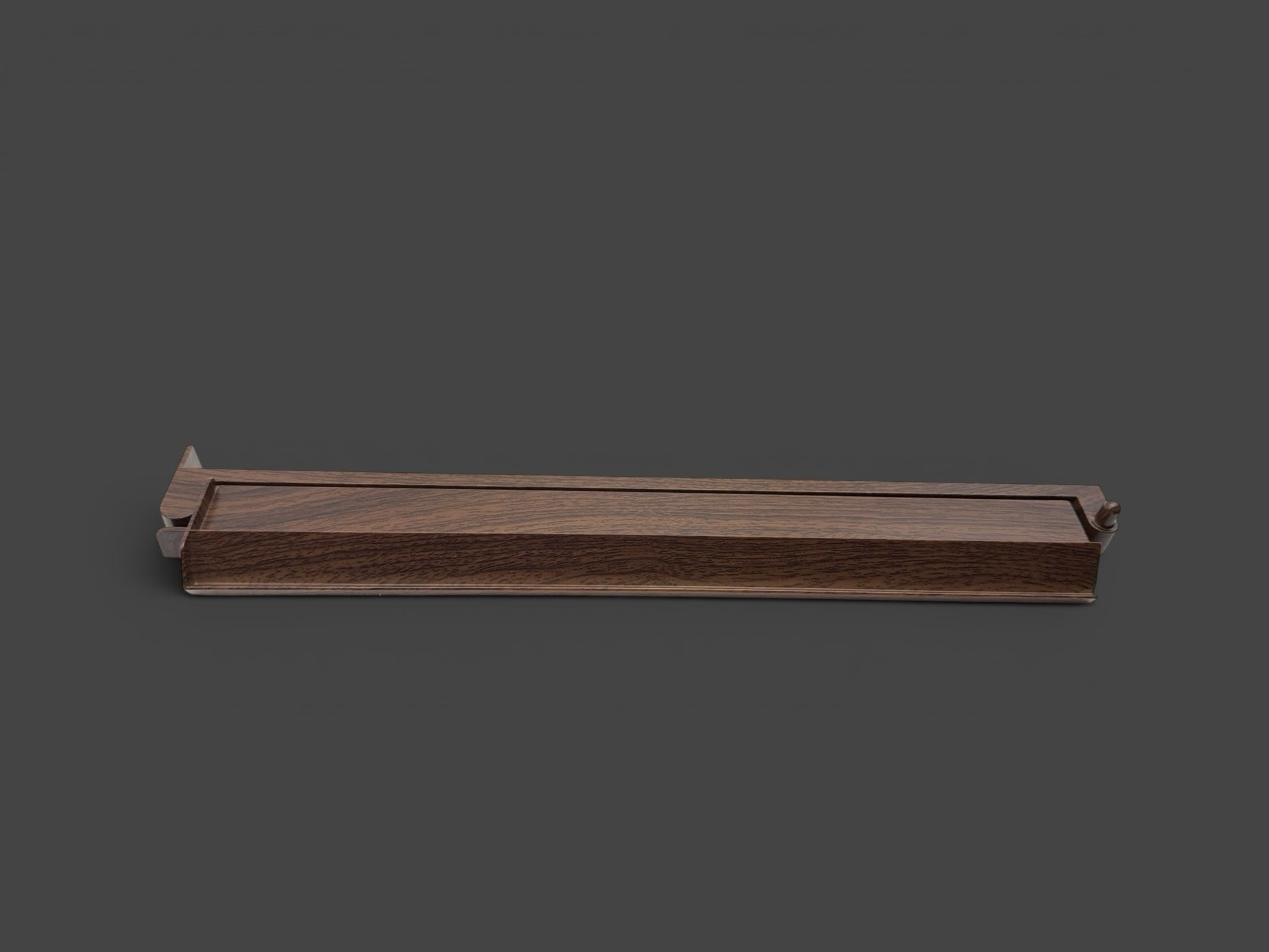Luxury Mahjong dark wood tile rack with smooth finish and angled design for stable tile display.