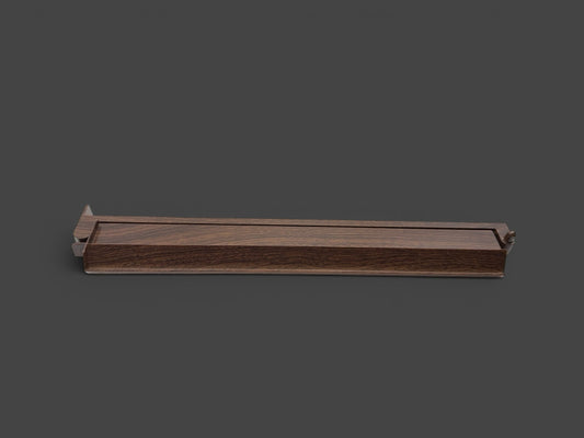 Luxury Mahjong dark wood tile rack with smooth finish and angled design for stable tile display.