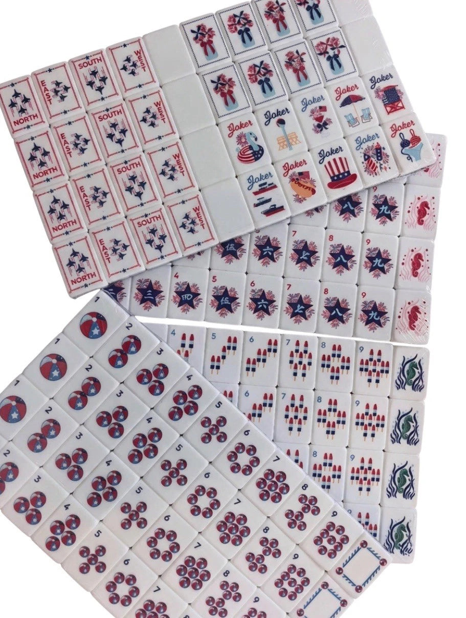 Red White & Bam patriotic fireworks mahjong tile artwork — fireworks motif close-up