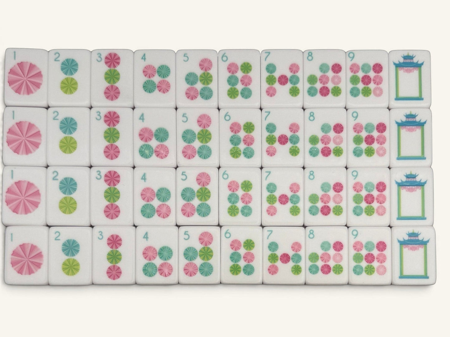 Tortoise & Plume Dot suit pastel pinwheel tiles (face design, matte back edition)